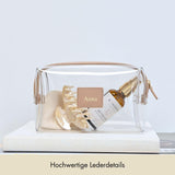 Kosmetiktasche Genarbtes Leder | Beige & Gold