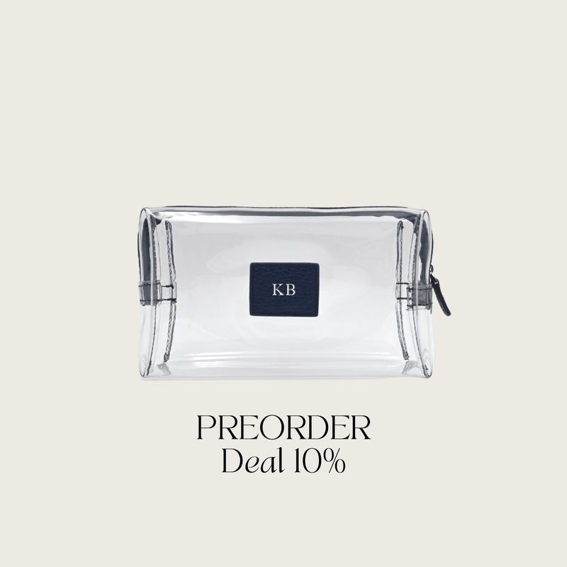 Cosmetic bag grained leather | midnight blue & silver - Pre-Order