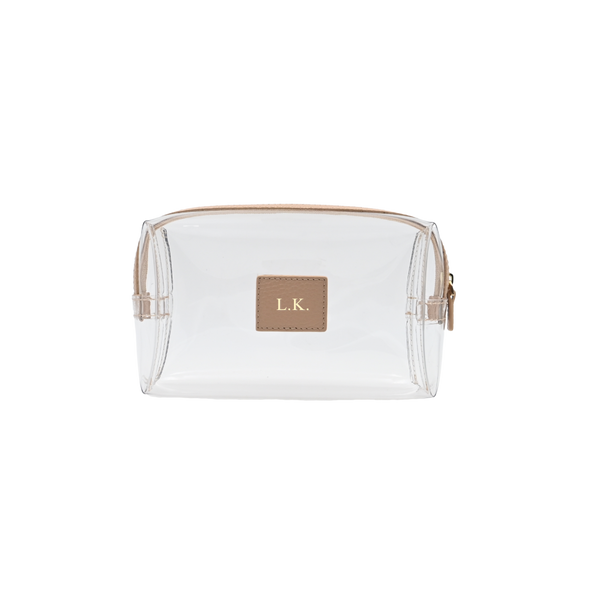 Kosmetiktasche Genarbtes Leder | Beige & Gold