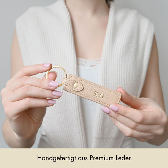 Schlüsselanhänger Classic genarbtes Leder | Beige & Gold