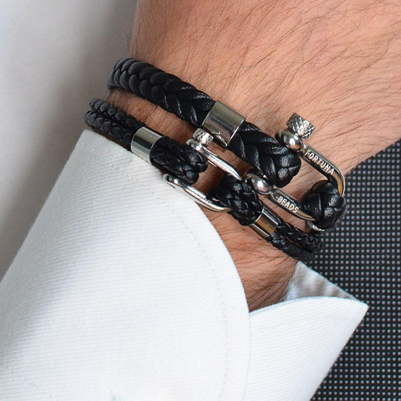 Nautical Herren Lederarmband | Schwarz